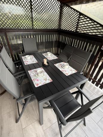 Grafitowy komplet mebli aluminiowych - stół 150cm + 6 krzeseł - Kanbery Antracite 6+1