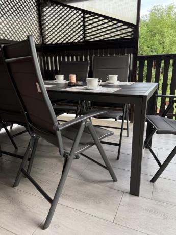 Grafitowy komplet mebli aluminiowych - stół 150cm + 6 krzeseł - Kanbery Antracite 6+1