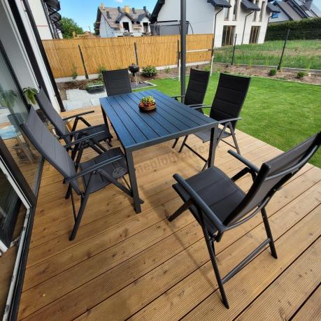 Grafitowy komplet mebli aluminiowych - stół 150cm + 6 krzeseł - Kanbery Antracite 6+1