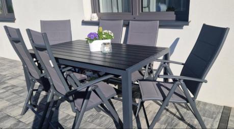 Grafitowy komplet mebli aluminiowych - stół 150cm + 6 krzeseł - Kanbery Antracite 6+1