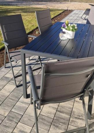 Grafitowy komplet mebli aluminiowych - stół 150cm + 6 krzeseł - Kanbery Antracite 6+1