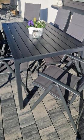 Grafitowy komplet mebli aluminiowych - stół 150cm + 6 krzeseł - Kanbery Antracite 6+1