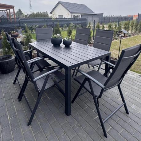 Grafitowy komplet mebli aluminiowych - stół 150cm + 6 krzeseł - Kanbery Antracite 6+1