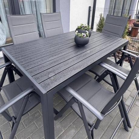 Grafitowy komplet mebli aluminiowych - stół 150cm + 6 krzeseł - Kanbery Antracite 6+1