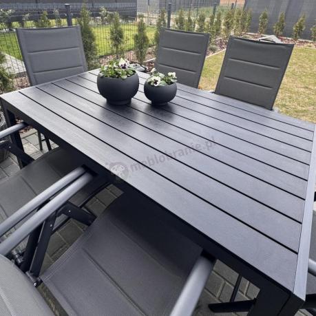 Grafitowy komplet mebli aluminiowych - stół 150cm + 6 krzeseł - Kanbery Antracite 6+1