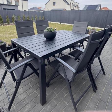 Grafitowy komplet mebli aluminiowych - stół 150cm + 6 krzeseł - Kanbery Antracite 6+1