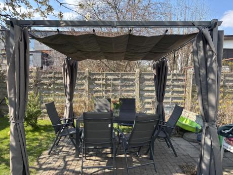 Grafitowy komplet mebli aluminiowych - stół 150cm + 6 krzeseł - Kanbery Antracite 6+1