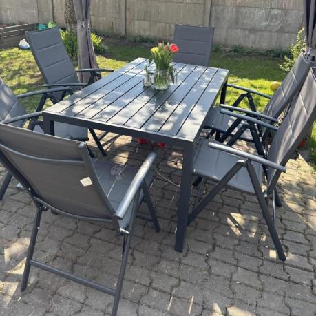 Grafitowy komplet mebli aluminiowych - stół 150cm + 6 krzeseł - Kanbery Antracite 6+1