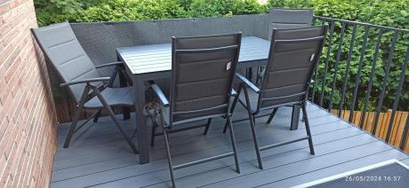 Grafitowy komplet mebli aluminiowych - stół 150cm + 6 krzeseł - Kanbery Antracite 6+1