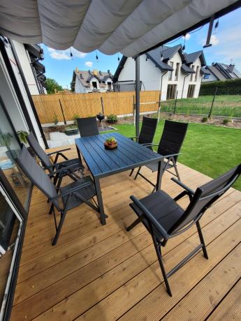 Grafitowy komplet mebli aluminiowych - stół 150cm + 6 krzeseł - Kanbery Antracite 6+1