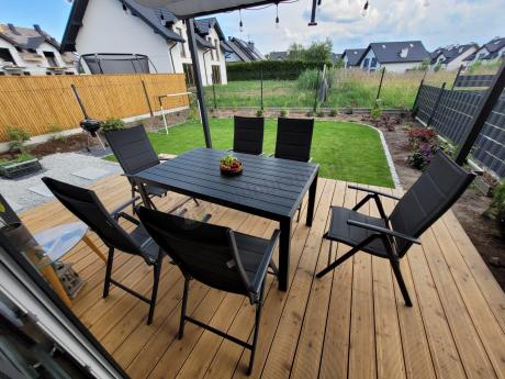 Grafitowy komplet mebli aluminiowych - stół 150cm + 6 krzeseł - Kanbery Antracite 6+1