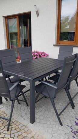 Grafitowy komplet mebli aluminiowych - stół 150cm + 6 krzeseł - Kanbery Antracite 6+1