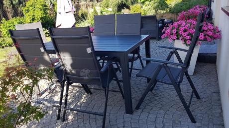 Grafitowy komplet mebli aluminiowych - stół 150cm + 6 krzeseł - Kanbery Antracite 6+1