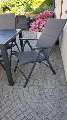 Grafitowy komplet mebli aluminiowych - stół 150cm + 6 krzeseł - Kanbery Antracite 6+1