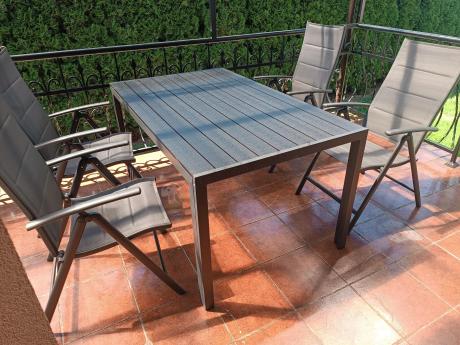 Grafitowy komplet mebli aluminiowych - stół 150cm + 6 krzeseł - Kanbery Antracite 6+1