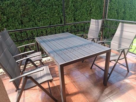 Grafitowy komplet mebli aluminiowych - stół 150cm + 6 krzeseł - Kanbery Antracite 6+1