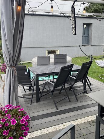 Grafitowy komplet mebli aluminiowych - stół 150cm + 6 krzeseł - Kanbery Antracite 6+1