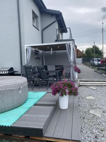 Grafitowy komplet mebli aluminiowych - stół 150cm + 6 krzeseł - Kanbery Antracite 6+1