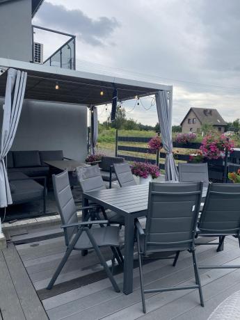 Grafitowy komplet mebli aluminiowych - stół 150cm + 6 krzeseł - Kanbery Antracite 6+1