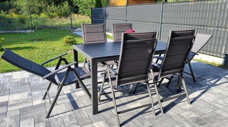 Grafitowy komplet mebli aluminiowych - stół 150cm + 6 krzeseł - Kanbery Antracite 6+1