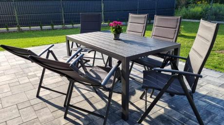 Grafitowy komplet mebli aluminiowych - stół 150cm + 6 krzeseł - Kanbery Antracite 6+1