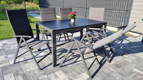 Grafitowy komplet mebli aluminiowych - stół 150cm + 6 krzeseł - Kanbery Antracite 6+1