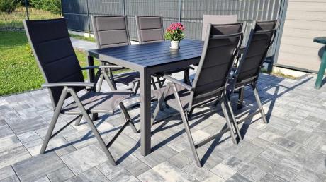 Grafitowy komplet mebli aluminiowych - stół 150cm + 6 krzeseł - Kanbery Antracite 6+1