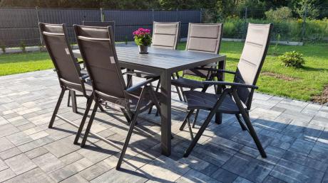 Grafitowy komplet mebli aluminiowych - stół 150cm + 6 krzeseł - Kanbery Antracite 6+1