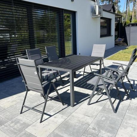 Grafitowy komplet mebli aluminiowych - stół 150cm + 6 krzeseł - Kanbery Antracite 6+1