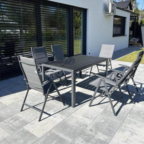 Grafitowy komplet mebli aluminiowych - stół 150cm + 6 krzeseł - Kanbery Antracite 6+1