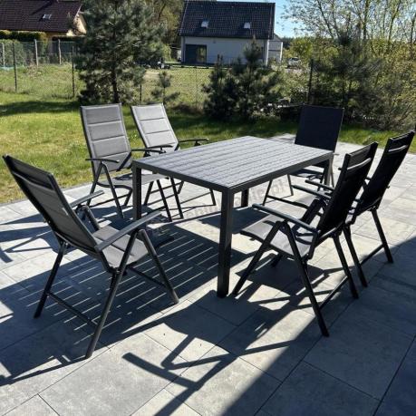 Grafitowy komplet mebli aluminiowych - stół 150cm + 6 krzeseł - Kanbery Antracite 6+1