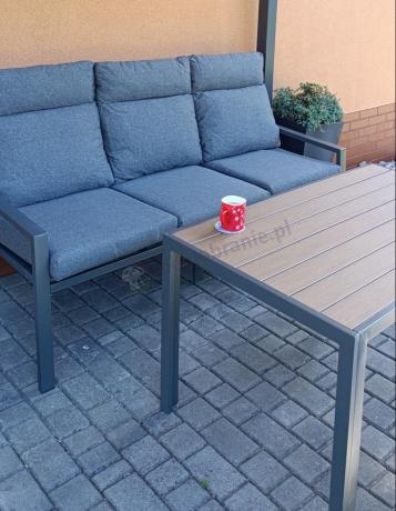 Grafitowy komplet mebli metalowych do ogrodu z sofą 175cm Doros Dining Polywood