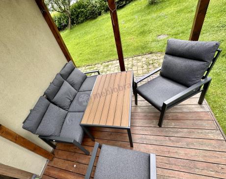 Grafitowy komplet mebli metalowych do ogrodu z sofą 175cm Doros Dining Polywood