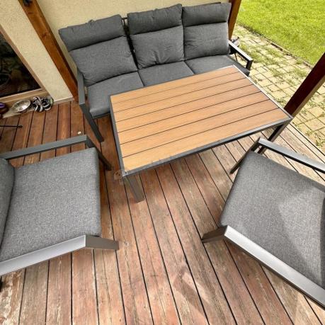 Grafitowy komplet mebli metalowych do ogrodu z sofą 175cm Doros Dining Polywood