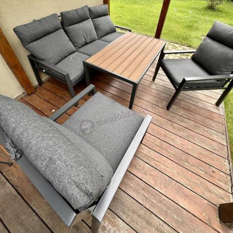 Grafitowy komplet mebli metalowych do ogrodu z sofą 175cm Doros Dining Polywood