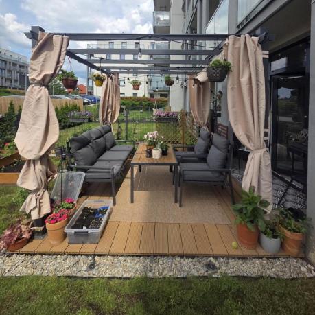 Grafitowy komplet mebli metalowych do ogrodu z sofą 175cm Doros Dining Polywood
