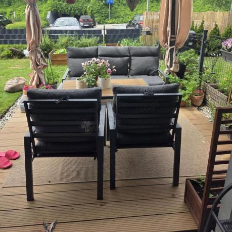 Grafitowy komplet mebli metalowych do ogrodu z sofą 175cm Doros Dining Polywood