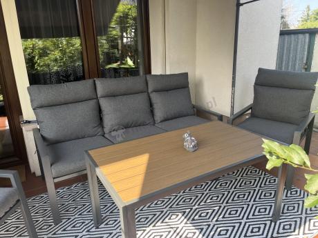 Grafitowy komplet mebli metalowych do ogrodu z sofą 175cm Doros Dining Polywood