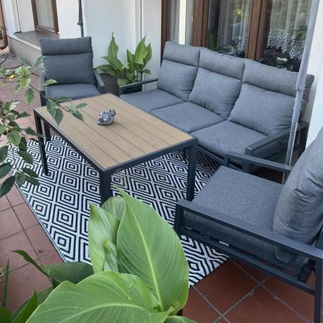 Grafitowy komplet mebli metalowych do ogrodu z sofą 175cm Doros Dining Polywood