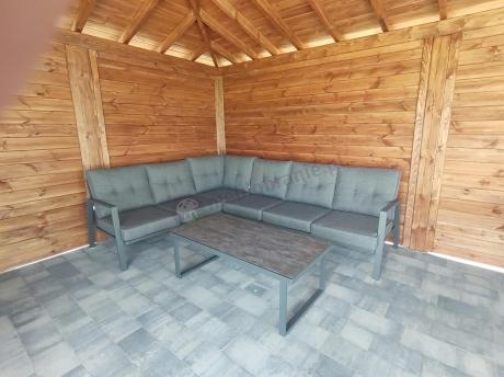 Grafitowy komplet mebli na taras - narożnik ze stolikiem - Elke Corner - Grey