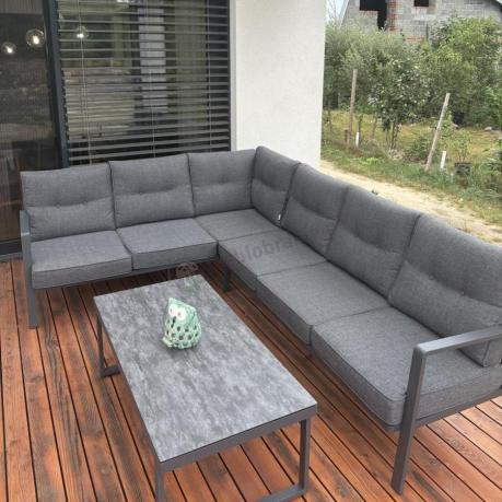 Grafitowy komplet mebli na taras - narożnik ze stolikiem - Elke Corner - Grey
