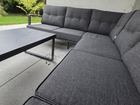 Grafitowy komplet mebli na taras - narożnik ze stolikiem - Elke Corner - Grey