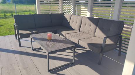 Grafitowy komplet mebli na taras - narożnik ze stolikiem - Elke Corner - Grey