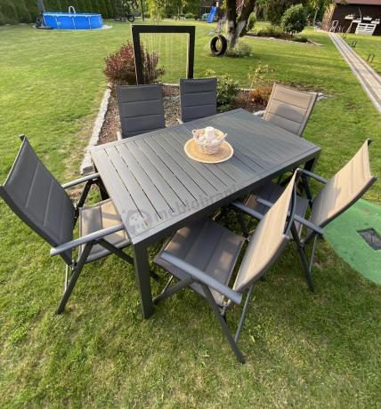 Grafitowy komplet mebli obiadowych dla 10 osób - rozkładany stół 240cm Tabia