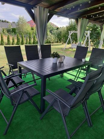 Grafitowy komplet mebli obiadowych dla 10 osób - rozkładany stół 240cm Tabia