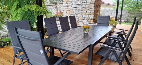 Grafitowy komplet mebli obiadowych dla 10 osób - rozkładany stół 240cm Tabia