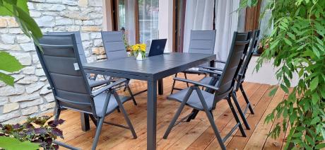 Grafitowy komplet mebli obiadowych dla 10 osób - rozkładany stół 240cm Tabia