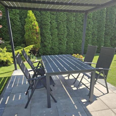 Grafitowy komplet mebli ogrodowych dla 10 osób - rozkładany aluminiowy stół 240cm Tabia i regulowane fotele