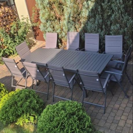 Grafitowy komplet mebli ogrodowych dla 10 osób - rozkładany aluminiowy stół 240cm Tabia i regulowane fotele