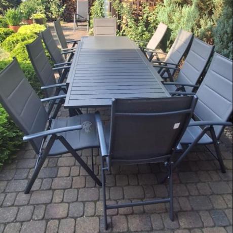 Grafitowy komplet mebli ogrodowych dla 10 osób - rozkładany aluminiowy stół 240cm Tabia i regulowane fotele
